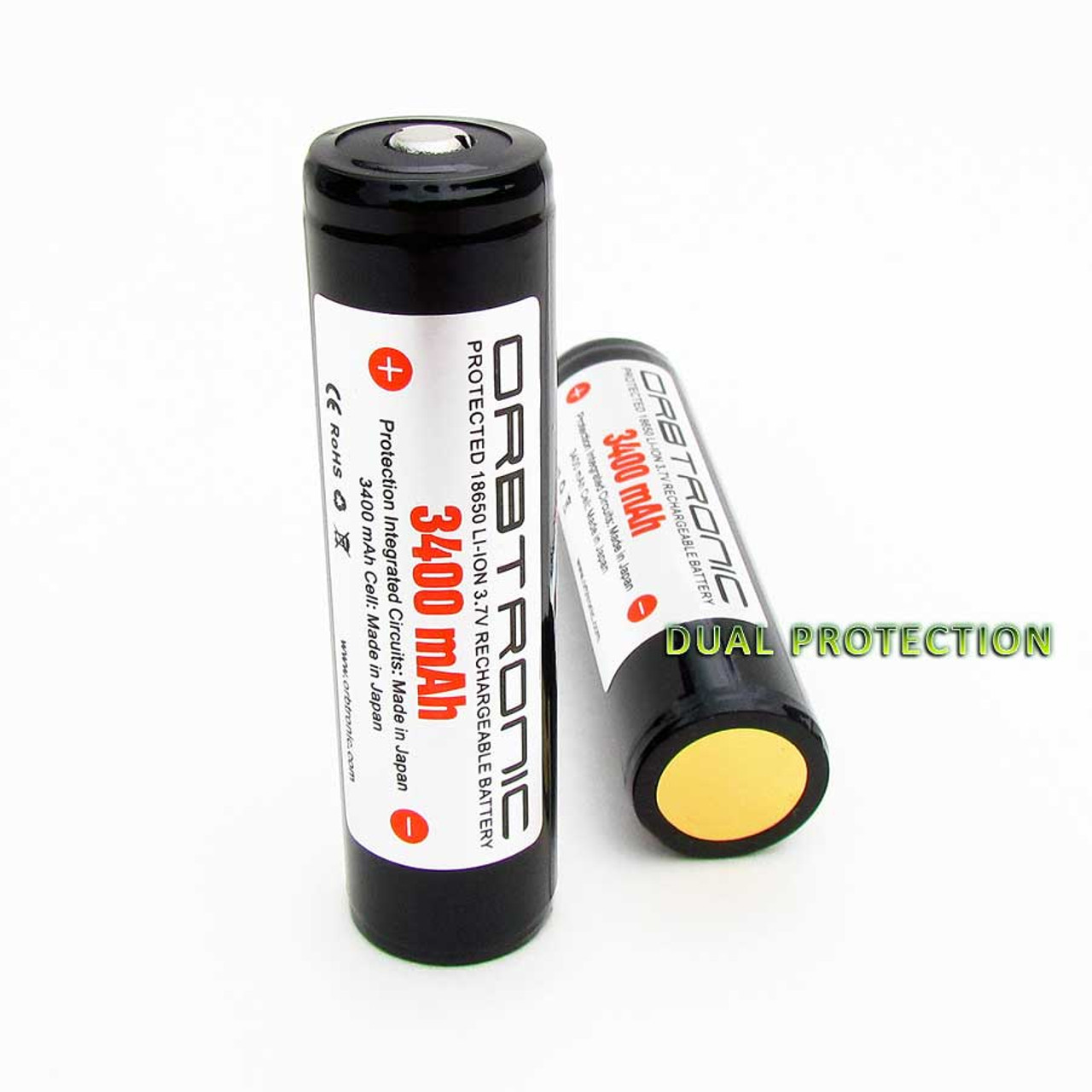 18650 Protected 3400mAh Button Top Battery Rechargeable Li-ion 3.7V  Orbtronic (Core Cell - Japan) - For High Performance Flashlights - Free  Battery 