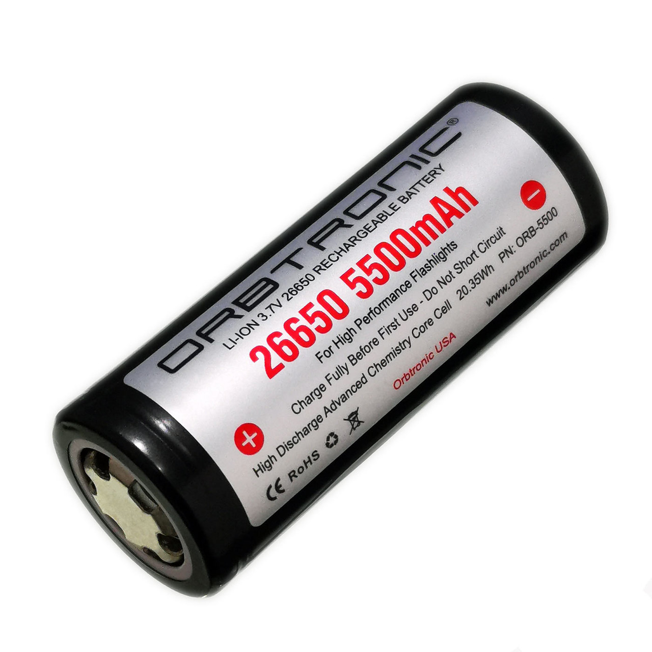 26650 Battery 5500mAh 3.7V High Capacity-High Drain Flat Top Li-ion  Orbtronic