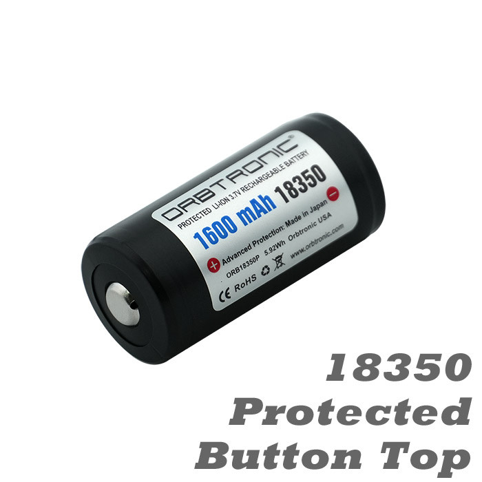 18350 Protected 1600mAh Button Top Li-ion Rechargeable Battery