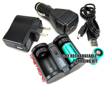 CR2 Compact Battery charger & Two Rechargeable CR2 Lithium batteries