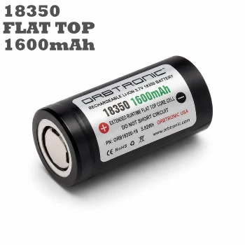 18350 1600mAh Battery flat top Li-ion Highest Capacity Flat Top Unprotected Rechargeable Cell 