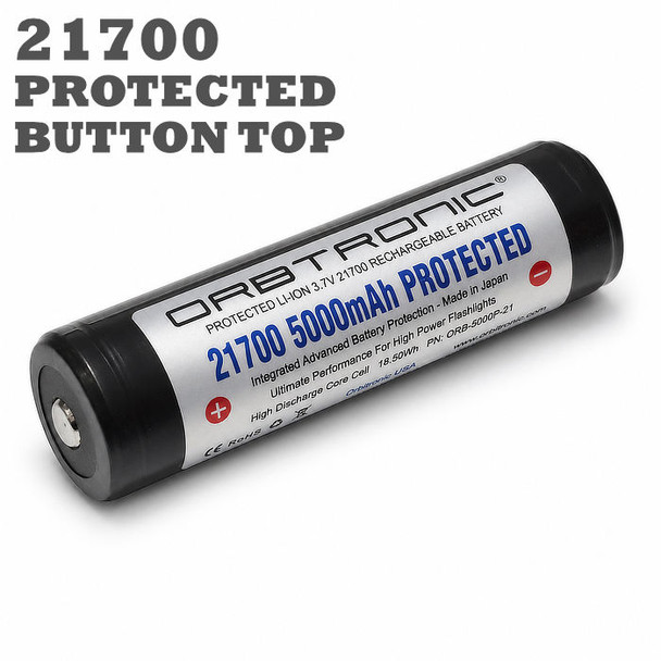 21700 BATTERY BUTTON TOP PROTECTED 5000mAh RECHARGEABLE ORBTRONIC 