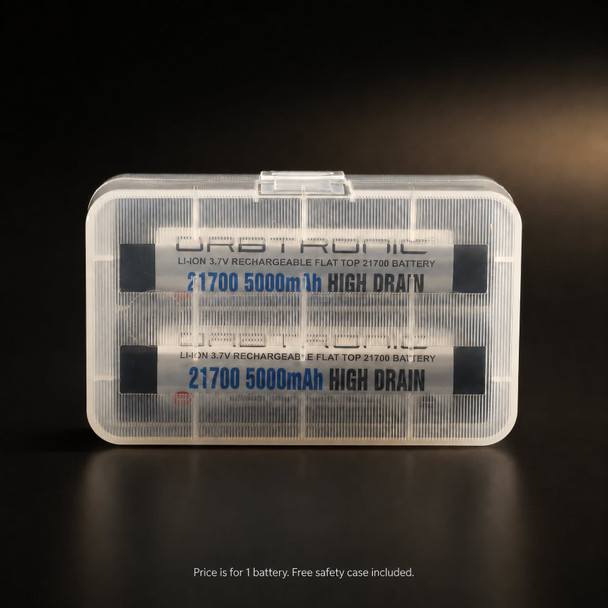 21700 battery safety protective case Orbtronic. Holder capacity 2x 21700 Unprotected Flat Top cells