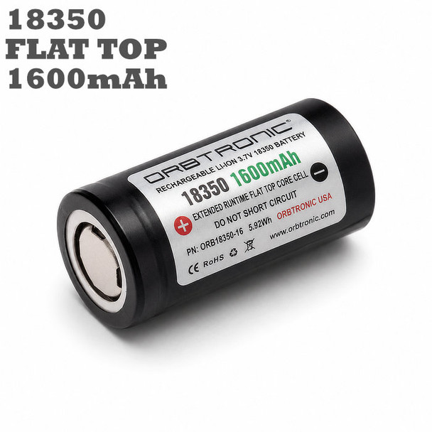 18350 1600mAh Battery flat top Li-ion Highest Capacity Flat Top Unprotected Rechargeable Cell 