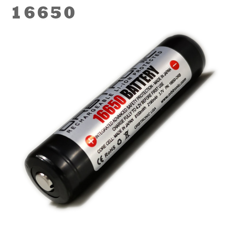 Orbtronic 16650 Rechargeable Battery - Replacement for 2x CR123A