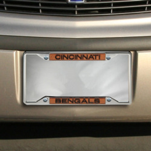 Cincinnati Bengals Metal License Plate Frame with Glitter Design