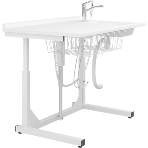 Pressalit Height adjustable changing table with sanitary appliances & 2 wire baskets R8654000, freestanding, 1400mm
