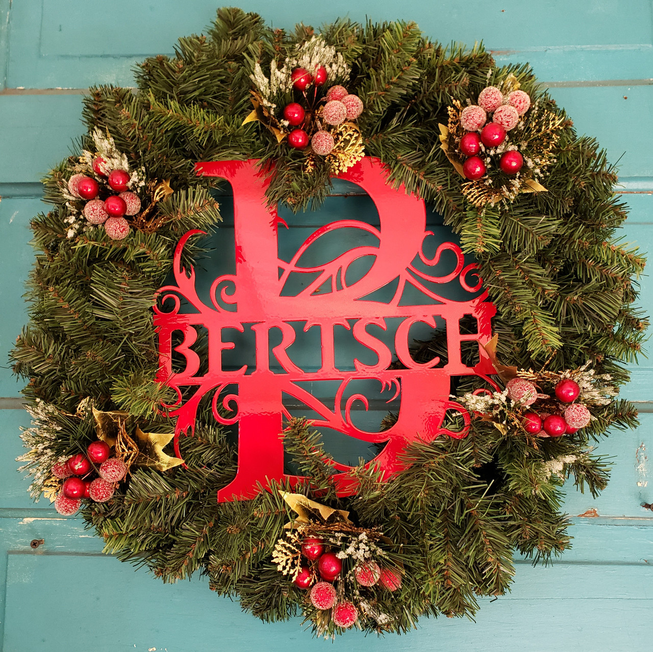 Christmas Wreath with Monogram - Metal Worx Inc