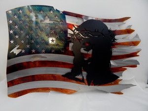 Torn Patina Flag with Jesus 