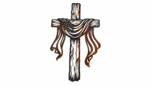 Cross with Draped American Flag Metal Wall Art - 20 in. Beautiful Disaster