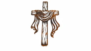 Cross with Draped American Flag Metal Wall Art - 20 in. Brushed