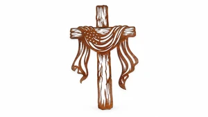 Cross with Draped American Flag Metal Wall Art - 20 in. Copper