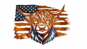 Highland Cow with American Flag Metal Wall Art - 22 x 17 in. Beautiful Disaster