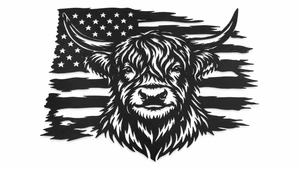 Highland Cow with American Flag Metal Wall Art - 22 x 17 in. Black