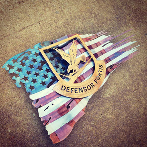 24" x 14" Patina "Defensor Fortis" Battle Worn Flag