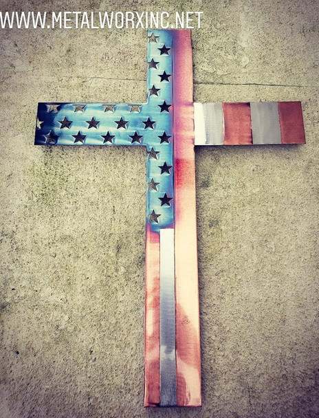 Patina American Flag Cross