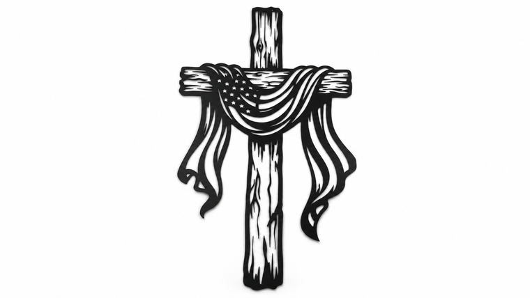 Cross with Draped American Flag Metal Wall Art - 20 x 11 in. Black