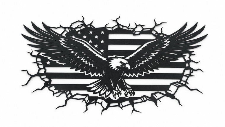 Flying Eagle with American Flag Metal Wall Art - 22 x 12 in. Black