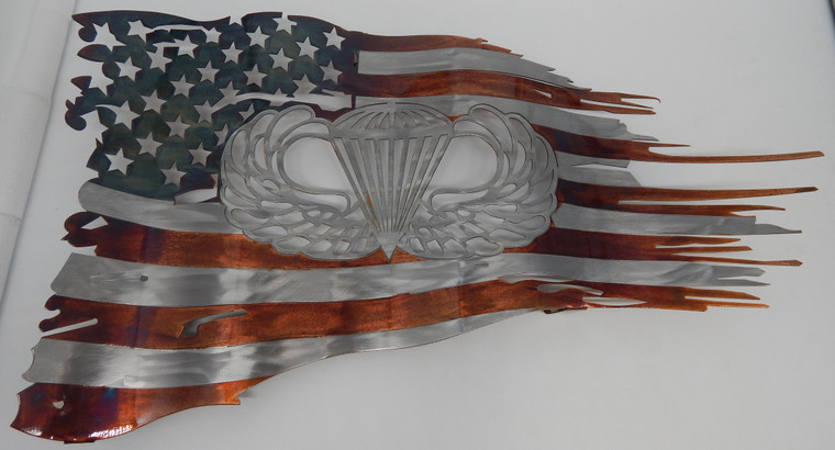 15" x 9" Patina Jump wings Battle worn flag 