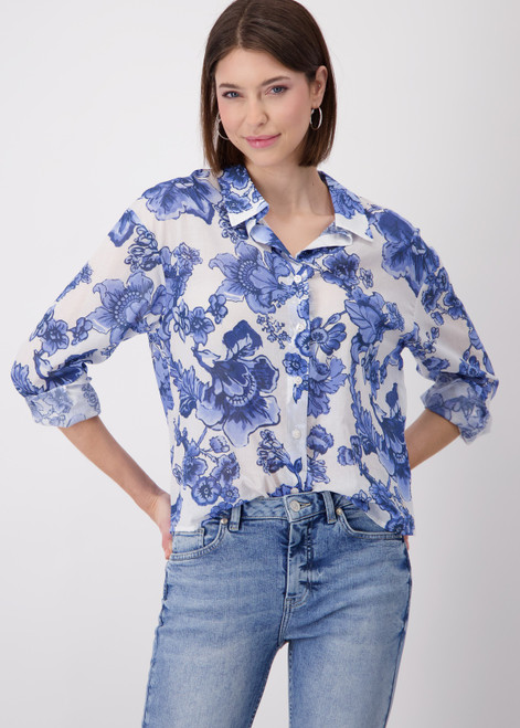 MONARI Dnm Blu Ptd Blouse Flower Allover