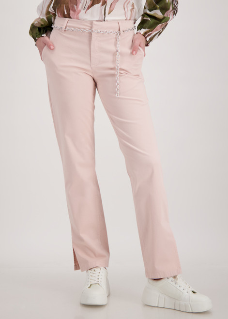 MONARI Pink Straight Trousers With Slit And Chain Belt | 407754