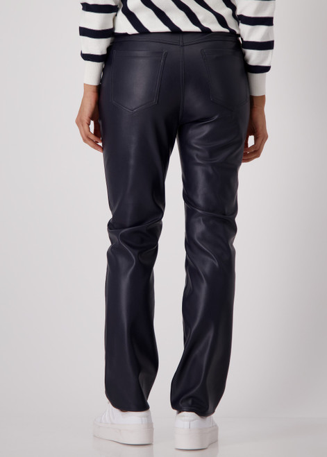 MONARI Blue Straight Cut Imitation Leather Trousers | 409040