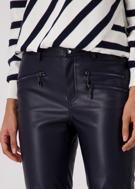 MONARI Blue Straight Cut Imitation Leather Trousers | 409040