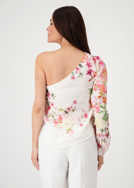 MONARI White One-Shoulder Blouse With Floral Pattern | 409907