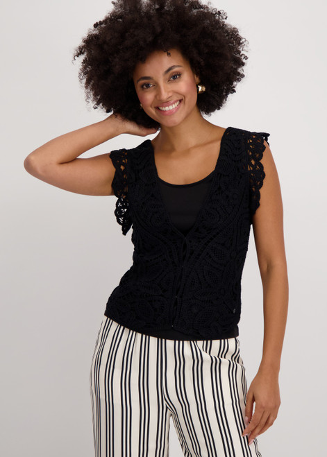 MONARI Black Crochet Waistcoat | 409946