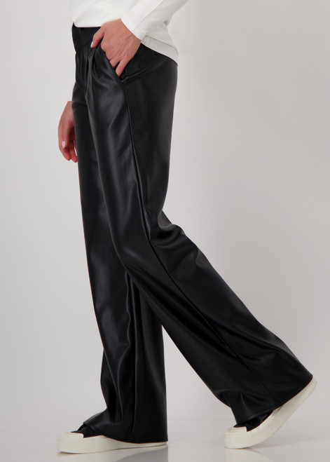 MONARI Black Imitation Leather Wide-Leg Trousers | 808257