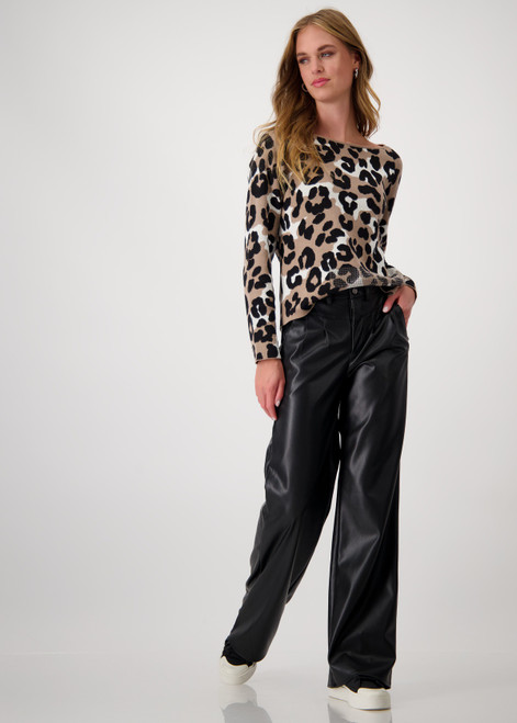 MONARI Black Imitation Leather Wide-Leg Trousers | 808257