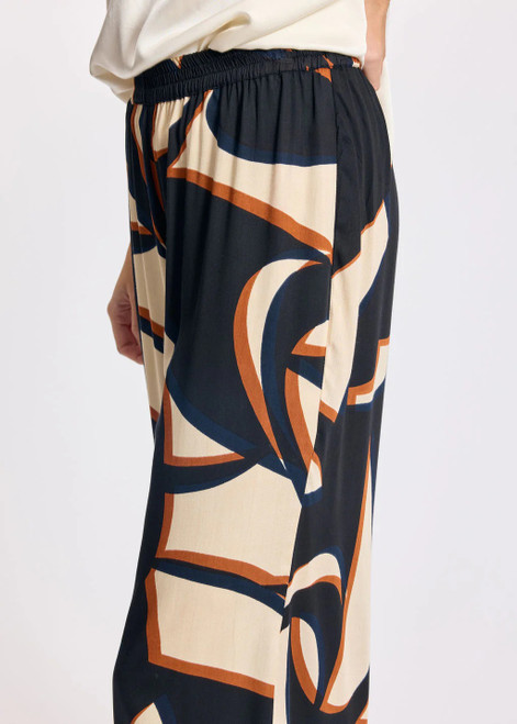 LAUREN VIDAL Graphic Flowing Graphic Viscose Pants With Elastic Waist | ALISA