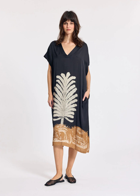 LAUREN VIDAL Night Viscose Kaftan Dress With V-Neck And Placed Pattern | AMBRA
