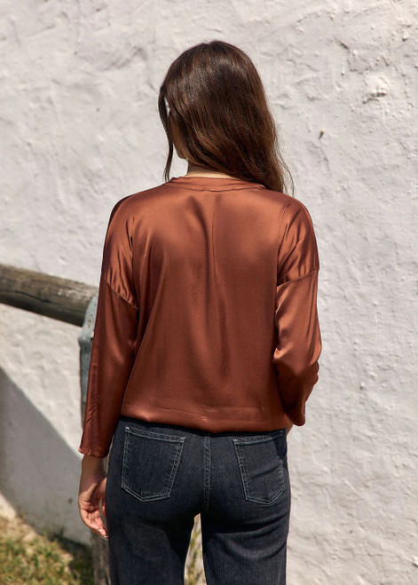 LAUREN VIDAL Short Viscose Shirt With Dropped Sleeves And A Warm Sienna Hue.