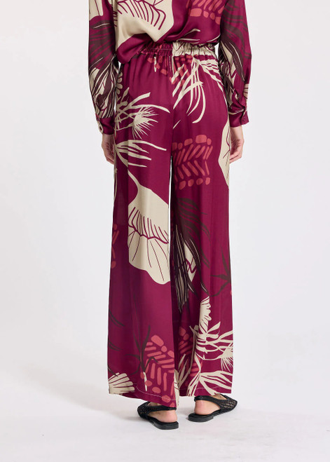 LAUREN VIDAL Raspberry Soft Viscose Pants With Plant Print And Flowing Cut | GALIA