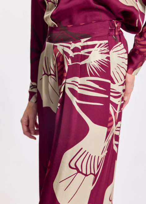 LAUREN VIDAL Raspberry Soft Viscose Pants With Plant Print And Flowing Cut | GALIA
