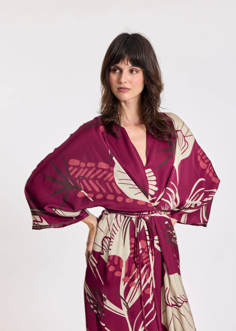 LAUREN VIDAL Raspberry Adjustable V-Neck Dress With Japanese-Inspired Tie Front | SAKO