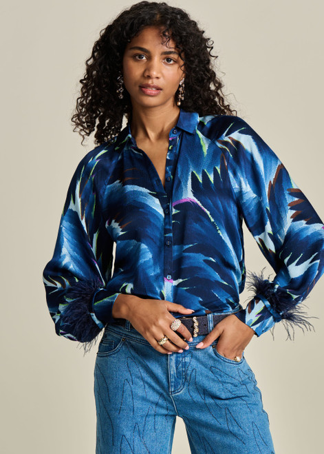 POM Blouse - Feathers Blue