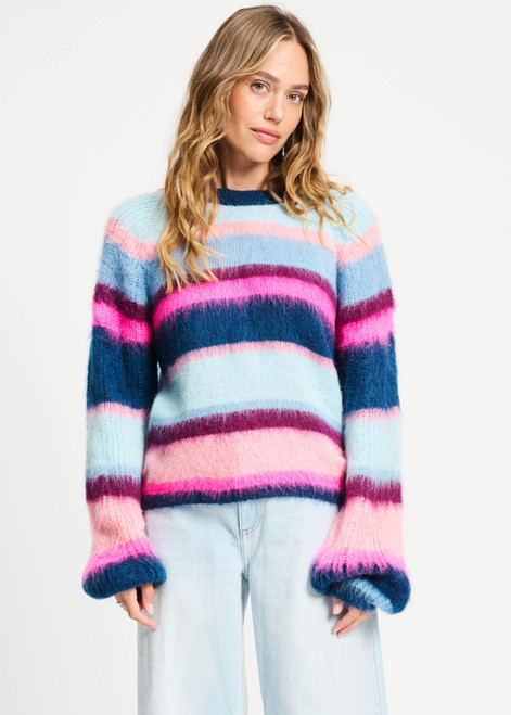 POM AMSTERDAM Multi Colour Pullover - Brushed Stripes Blue | SP9359