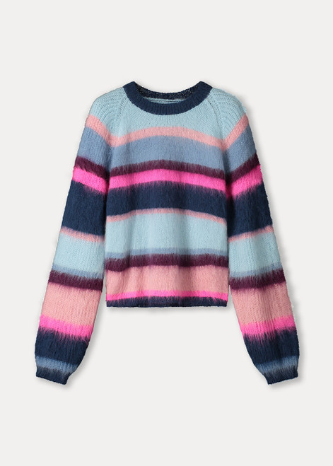 POM AMSTERDAM Multi Colour Pullover - Brushed Stripes Blue | SP9359