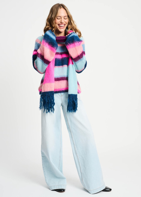 POM AMSTERDAM Multi Colour Pullover - Brushed Stripes Blue | SP9359