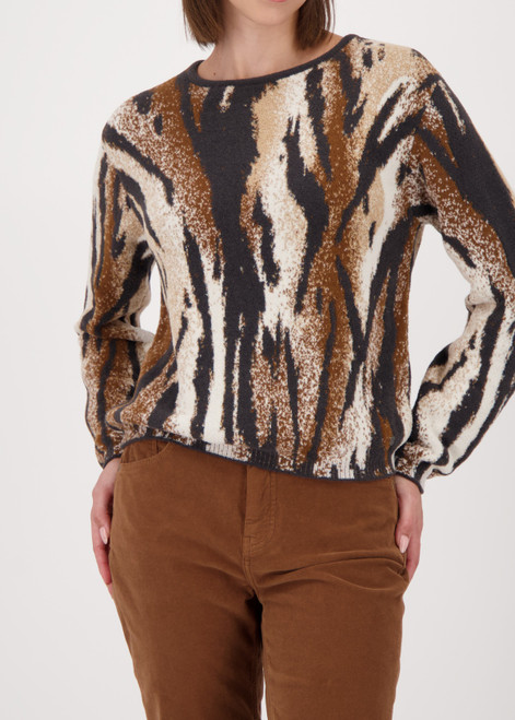 MONARI Gray Knitted Jumper With Tiger Pattern | 809564