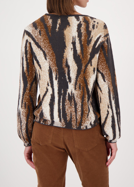 MONARI Gray Knitted Jumper With Tiger Pattern | 809564