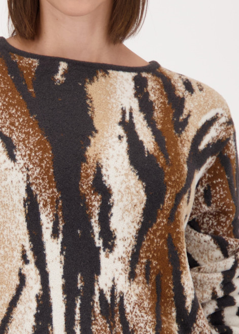 MONARI Gray Knitted Jumper With Tiger Pattern | 809564