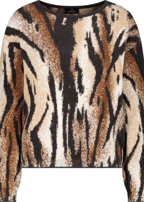 MONARI Gray Knitted Jumper With Tiger Pattern | 809564