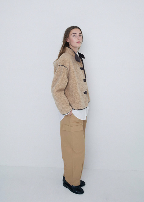 YERSE Beige Faux Shearling Toggle Coat
