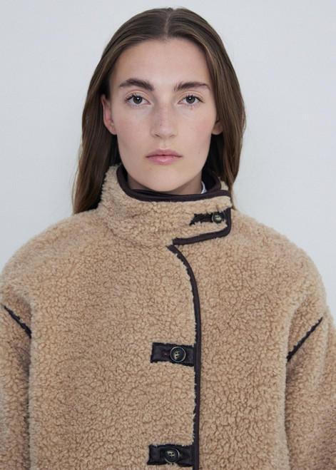 YERSE Beige Faux Shearling Toggle Coat