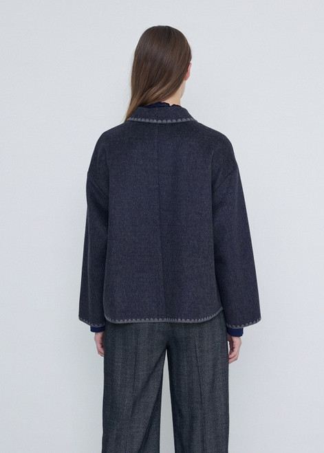 YERSE Navy Wool Trimmed Button Coat