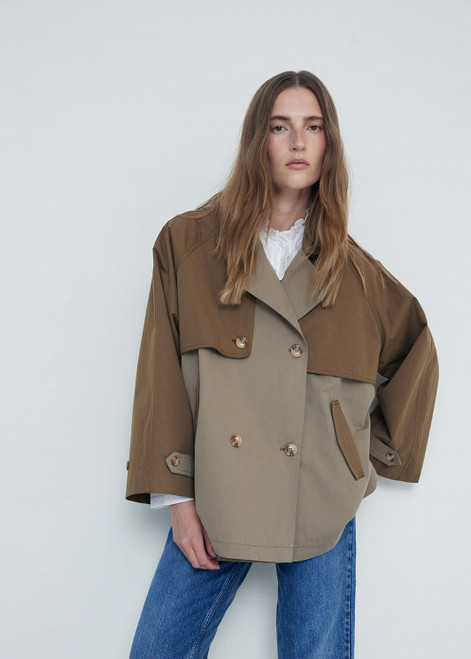 YERSE Khaki Water-Repellent Trench Coat