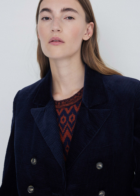 YERSE Navy Corduroy Double-Breasted Blazer